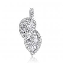 14K White Gold Baguette Diamonds Double Leaf Pendant