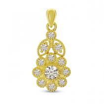 14K Yellow Gold Diamond Flower Pendant