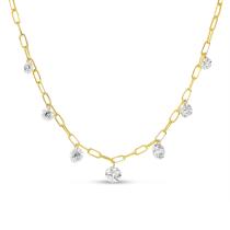 14K Yellow Gold Graduated Dashing Diamond Paperclip Chain Necklace