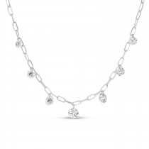 14K White Gold Graduated Dashing Diamond Paperclip Chain Necklace