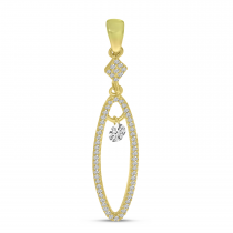 14K Yellow Gold Dashing Diamond Long Oval Dangle Pendant