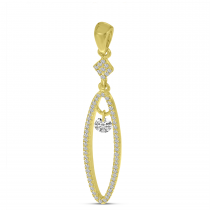 14K Yellow Gold Dashing Diamond Long Oval Dangle Pendant