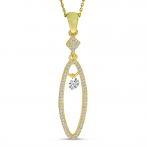 14K Yellow Gold Dashing Diamond Long Oval Dangle Pendant