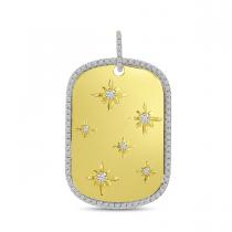 14K Yellow Gold Diamond Starburst Dog Tag Pendant