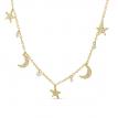 14K Yellow Gold Dashing Diamond Moon and Stars Pierced Diamonds Necklace