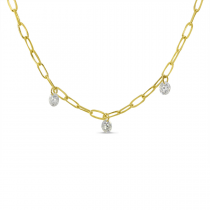 14K Yellow Gold 3 Diamond Dashing Diamond Lightweight Link Necklace