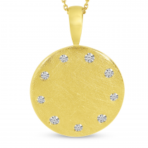 14K Yellow Gold Brushed Diamond Disc Pendant