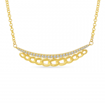 14K Yellow Gold Diamond Chain Link Bar Necklace