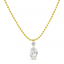 14K Yellow Gold Dashing Diamond Round and Oval Diamond Bead Chain Necklace