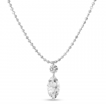 14K White Gold Dashing Diamond Fancy Round and Marquise Bead Chain Necklace