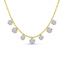 14K Yellow Gold 1.35 Ct Dashing Diamond 7 Stone Necklace on Bead Chain 