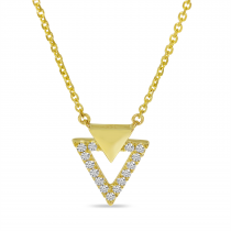 14K Yellow Gold Diamond Double Triangle Necklace