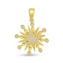 14K Yellow Gold Diamond Starburst Button Pendant