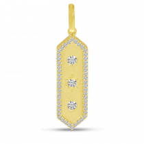 14K Yellow Gold Diamond Halo Brushed Bar Pendant