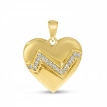 14K Yellow Gold Puffed Diamond Zigzag Heart Pendant