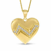 14K Yellow Gold Puffed Diamond Zigzag Heart Pendant