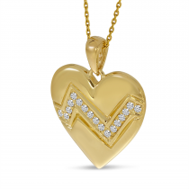 14K Yellow Gold Puffed Diamond Zigzag Heart Pendant