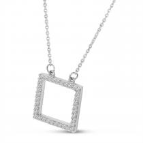 14K White Gold Diamond Open Square Necklace