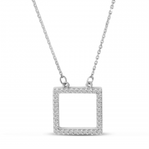 14K White Gold Diamond Open Square Necklace