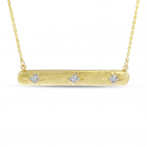 14K Yellow Gold 3 Diamond Brushed Gold Bar Necklace
