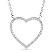 14K White Gold Diamond Open Classic Heart Necklace