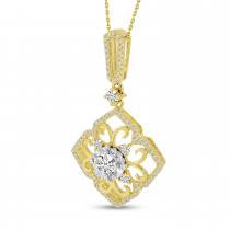 14K Yellow Gold Diamond & Gold Filigree Pendant