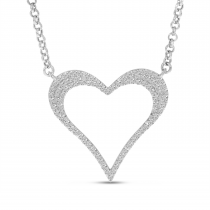 14K White Gold Diamond Open Heart Necklace