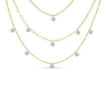 14K Yellow Gold Triple Dashing Diamonds Multi-Chain Necklace