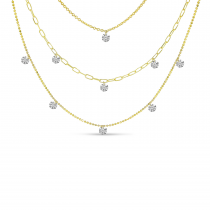 14K Yellow Gold Triple Strand Dashing Diamonds Multi-Chain Necklace