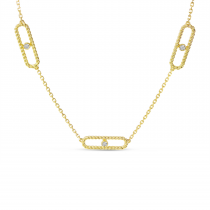 14K Yellow Gold 5-Station Diamond Twist Paperclip Necklace