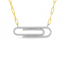 14K Two Tone Gold Diamond Classic Paperclip Necklace