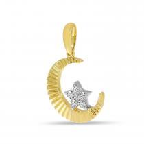 14K Yellow Gold Textured Moon & Diamond Star Pendant