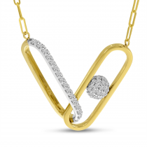 14K Yellow Gold Double Paperclip Diamond Disco Ball Necklace