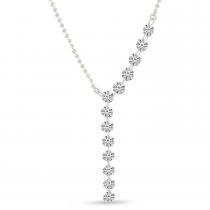 14K White Gold Dashing Diamond Asymmetrical Lariat Necklace