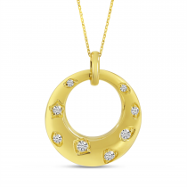 14K Yellow Gold Scattered Diamond Circle Pendant