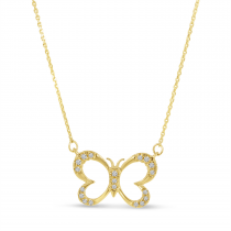 14K Yellow Gold Diamond Butterfly Necklace