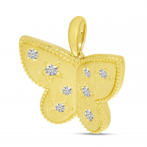 14K Yellow Gold Diamond Brushed Gold Butterfly Pendant