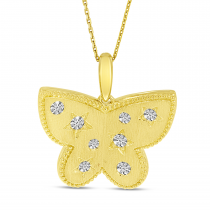 14K Yellow Gold Diamond Brushed Gold Butterfly Pendant