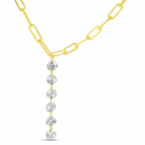 14K Yellow Gold Dashing Diamond Drop Paperclip Necklace
