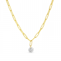 14K Yellow Gold Dashing Diamond Single .15 Ct Diamond Paper Clip Chain Necklace