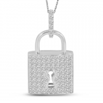 14K White Gold Diamond Padlock Pendant