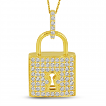 14K Yellow Gold Diamond Padlock Pendant