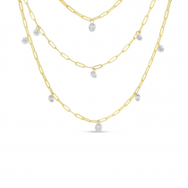 14K Yellow Gold Dashing Diamonds Triple Paperclip Chain Necklace