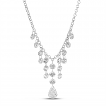 14K White Gold Dashing Diamond Cleopatra Cascading Pear Drop Necklace