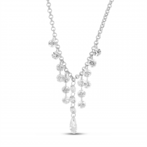 14K White Gold Dashing Diamond Cleopatra Cascading Pear Drop Necklace