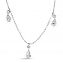 14K White Gold Dashing Diamond Triple Pear Necklace 