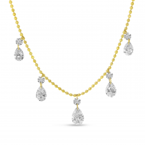 14K Yellow Gold Dashing Diamond Round and Pear Shape Diamonds Necklace on Bead Chain