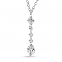 14K White Gold Dashing Diamond Round Marquise Drop Necklace