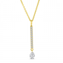 14K Yellow Gold Dashing Diamond Bar with Pear Dangle Diamond Cable Chain Necklace