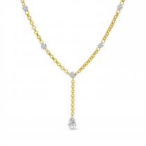 14K Yellow Gold Round and Pear Shaped Dashing Diamonds Lariat Necklace